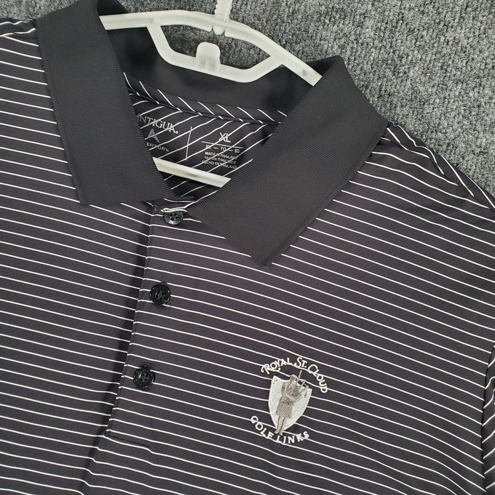 Antigua Polo Shirt Mens XL Desert Dry Black Striped Royal St Cloud Golf Links